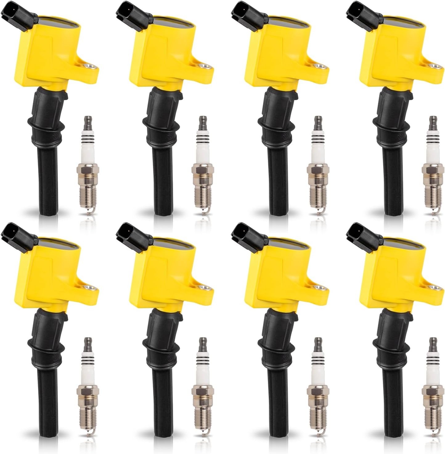 ENA Yellow Ignition Coil Pack & Platinum Spark Plug for DG508 FD503 SP479 Compatible with Lincoln Ford Mustang F150 Econoline Excursion Expedition E150 E250 E350 F250 F350 4.6L 5.4L 6.8L Set of 8