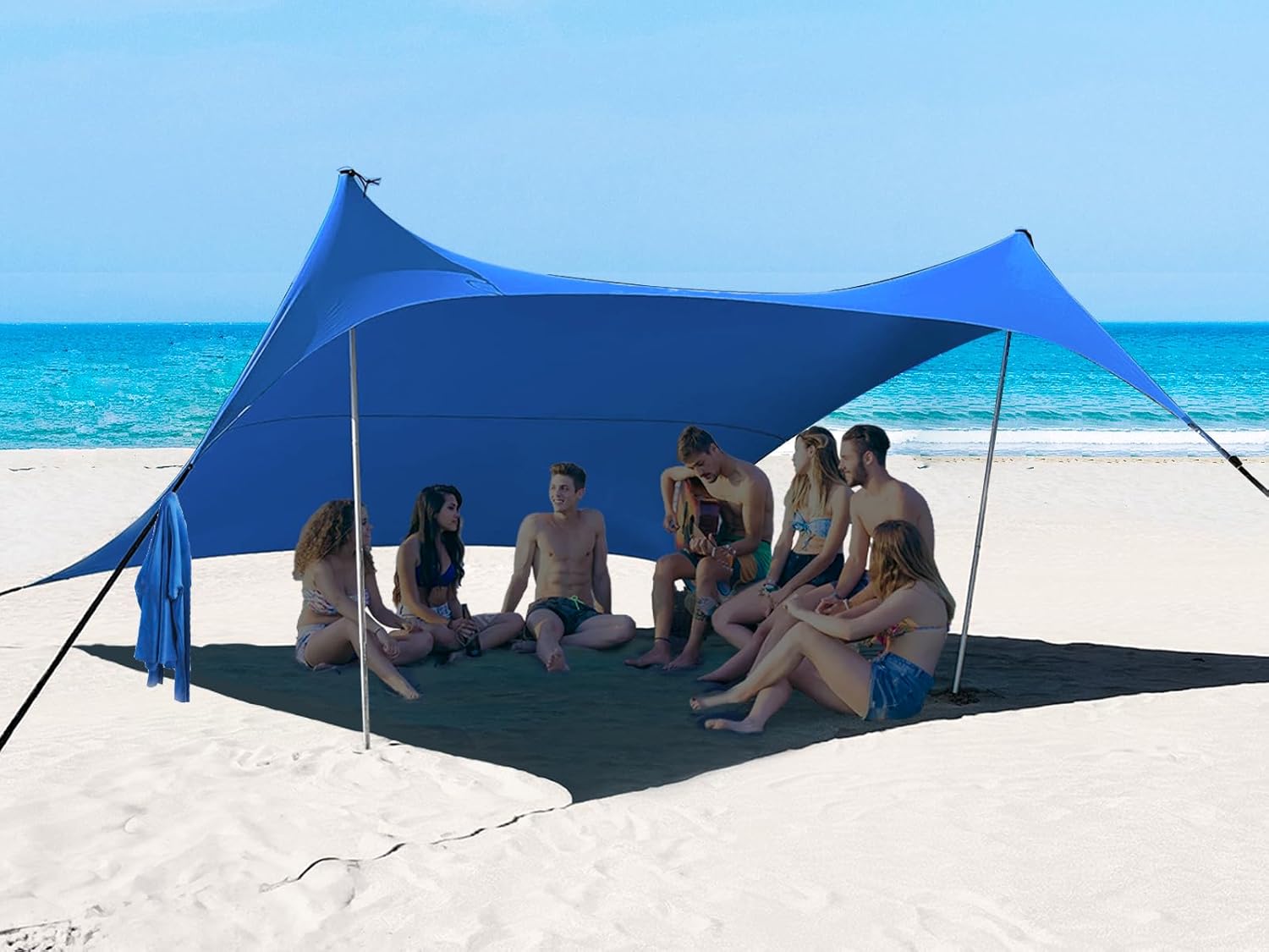 10×10ft UPF50+ Beach Tent Sun Shelter, Windproof Stable Outdoor Pop Up Beach Shade Canopy for Camping, Fishing, Backyard Fun or Picnics, 2 Poles