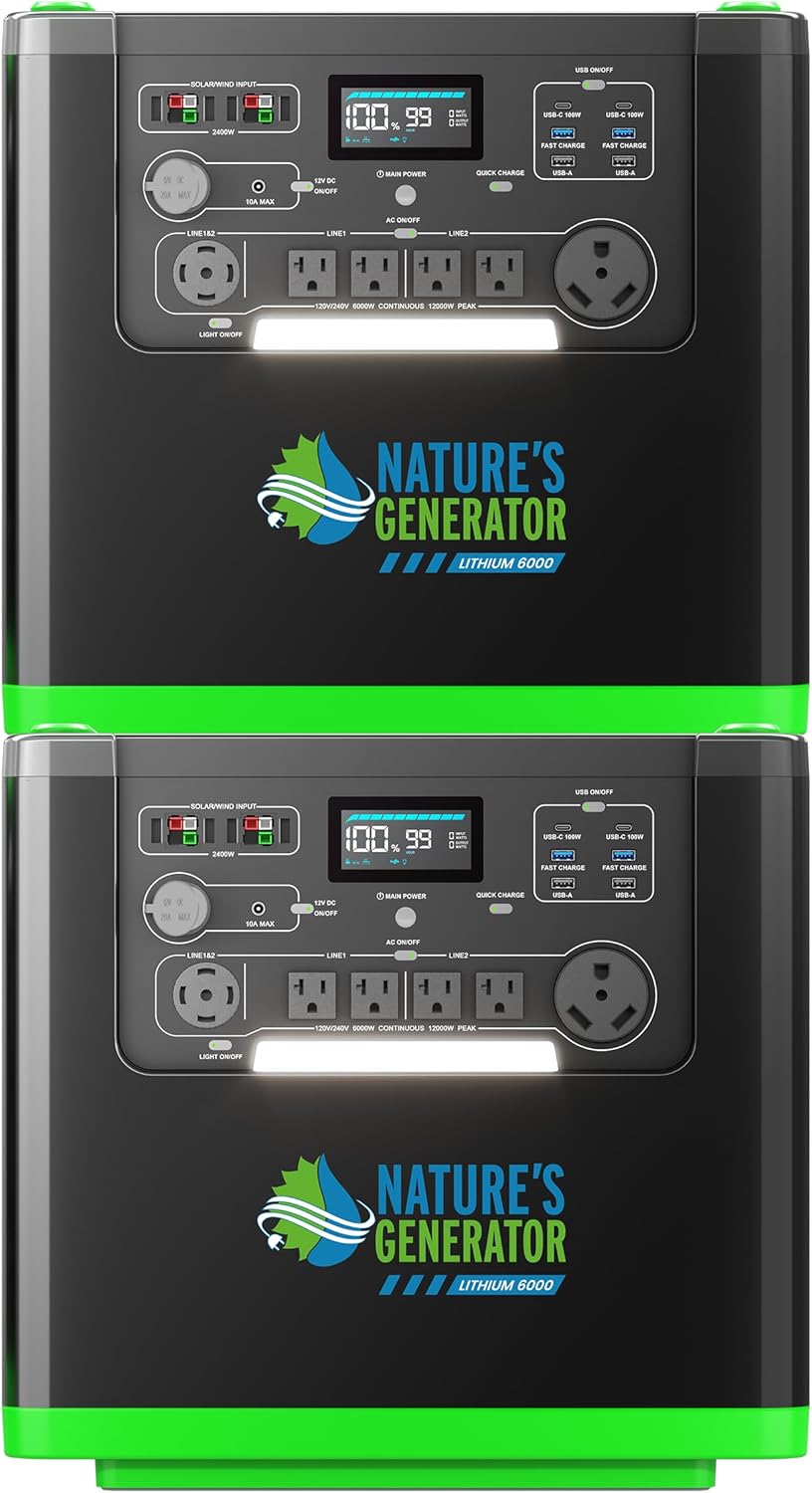 Natures Generator 3840Wh Solar Generator, LiFePO4 Batteries, 6000W Portable Power Station for Home Backup, RVs, Emergencies, Power Outages, and Outdoor Camping (6000W)