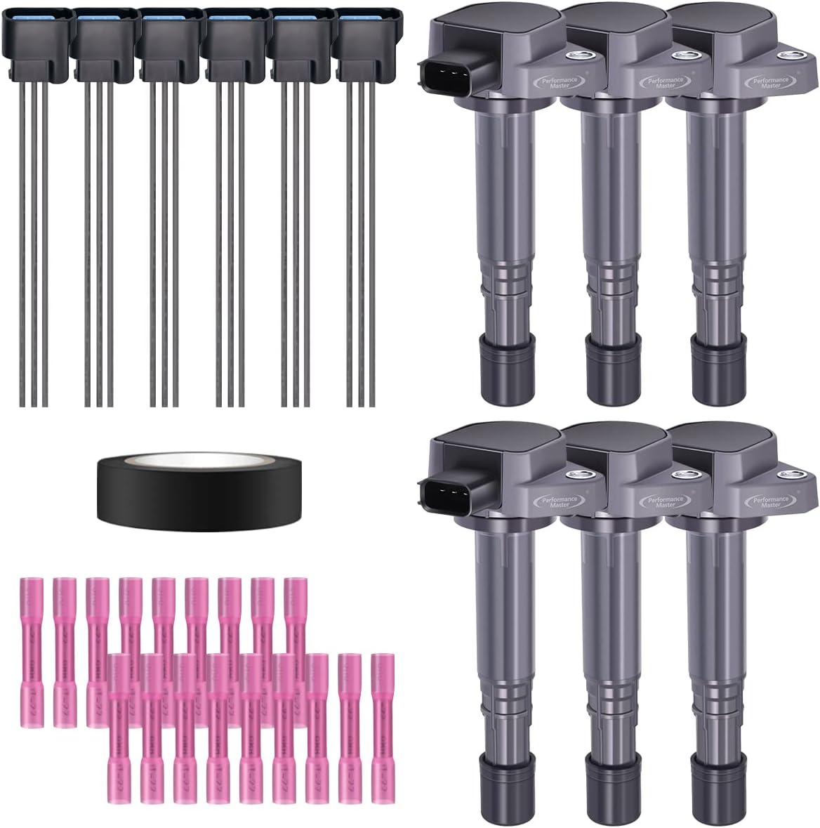 Set of 6 Ignition Coils & Pigtail Connector Wiring Harness Kit Compatible with Accord Ridgeline Pilot Acura MDX Saturn Vue Replacement for UF400 UF512 C1460 5C1451