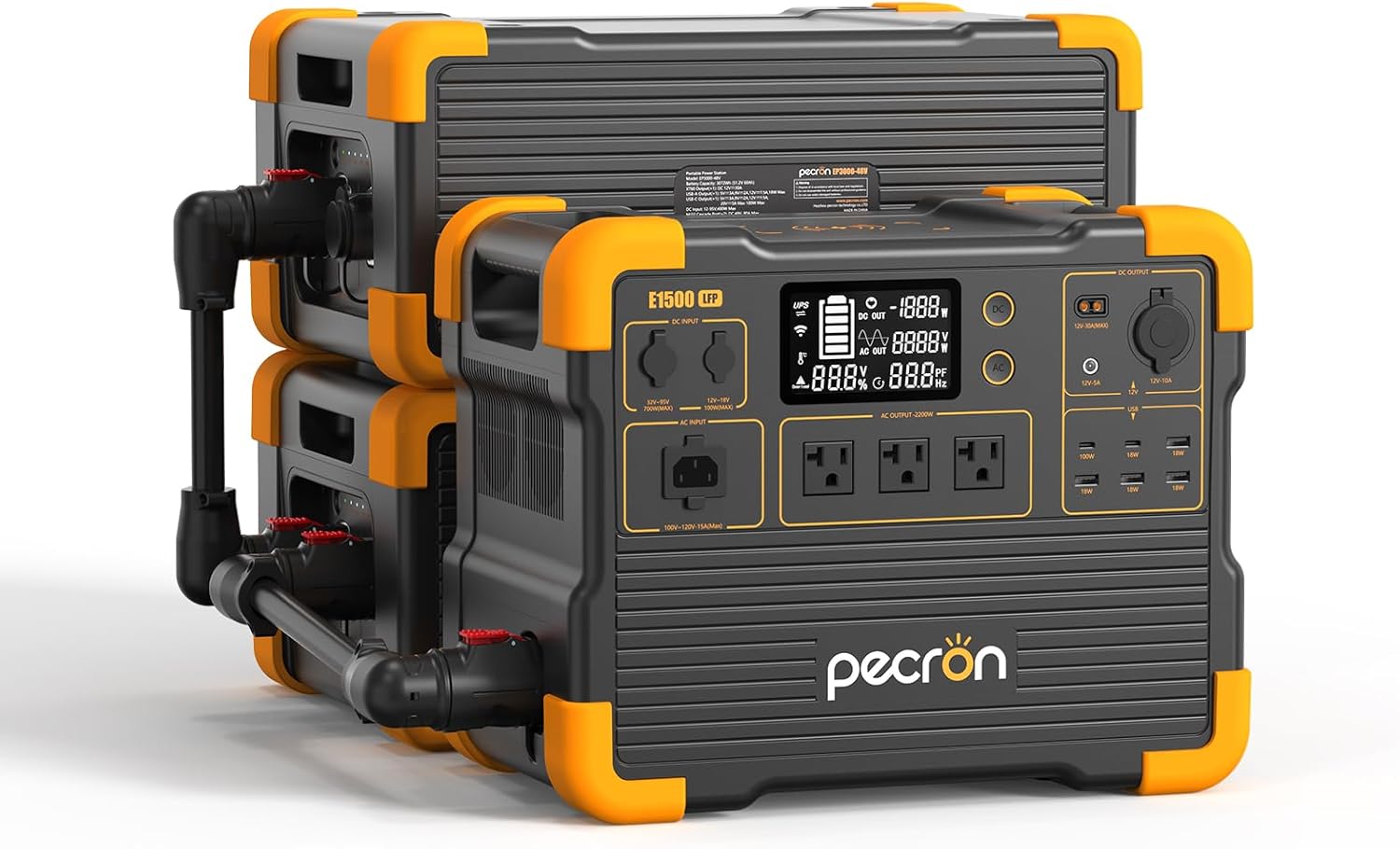 pecron Portable power station, E1500LFP with 2x3072Wh EP3000-48V Expandable to 7680Wh, LiFePO4 Battery Backup with 2200W AC Outlets