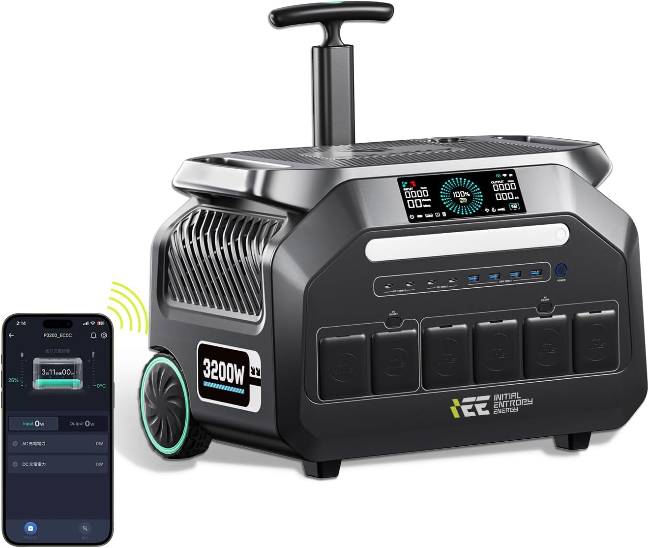 IEE P3200 Portable Power Station 3200W with 3x200W Solar Panel, 2048Wh Solar Generator, 1800W AC Charging, AC Outlets x 4, LiFePO4 Battery Power Station for Home Backup, Camping, RV, Emergency