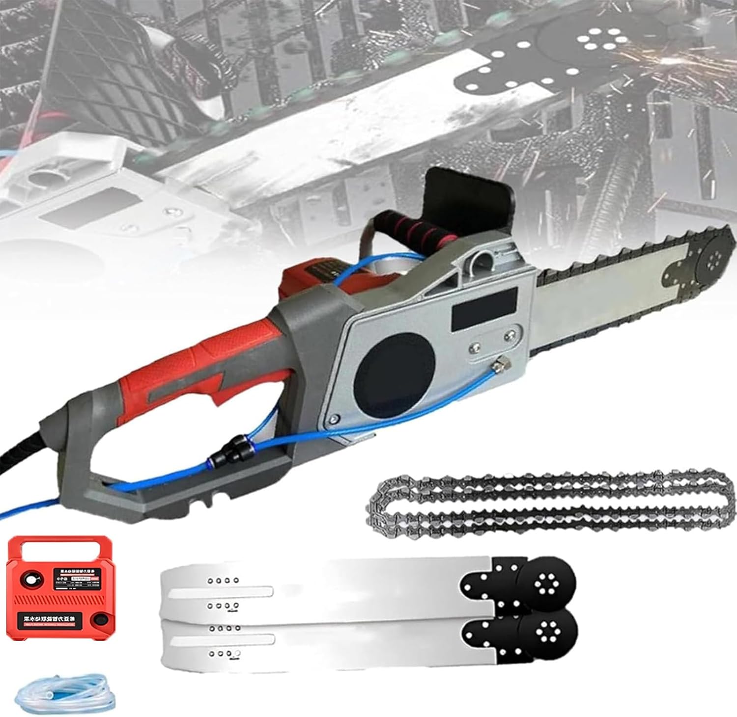 Concrete Cutter Electric Diamond Chain Wall Cutter, Wet Water Supply Dust Removal Electric Concrete Saw with Water Pump, 5800W/6500W Concrete Chainsaw, With 2 Chains/2 Guide Bar (35cm)