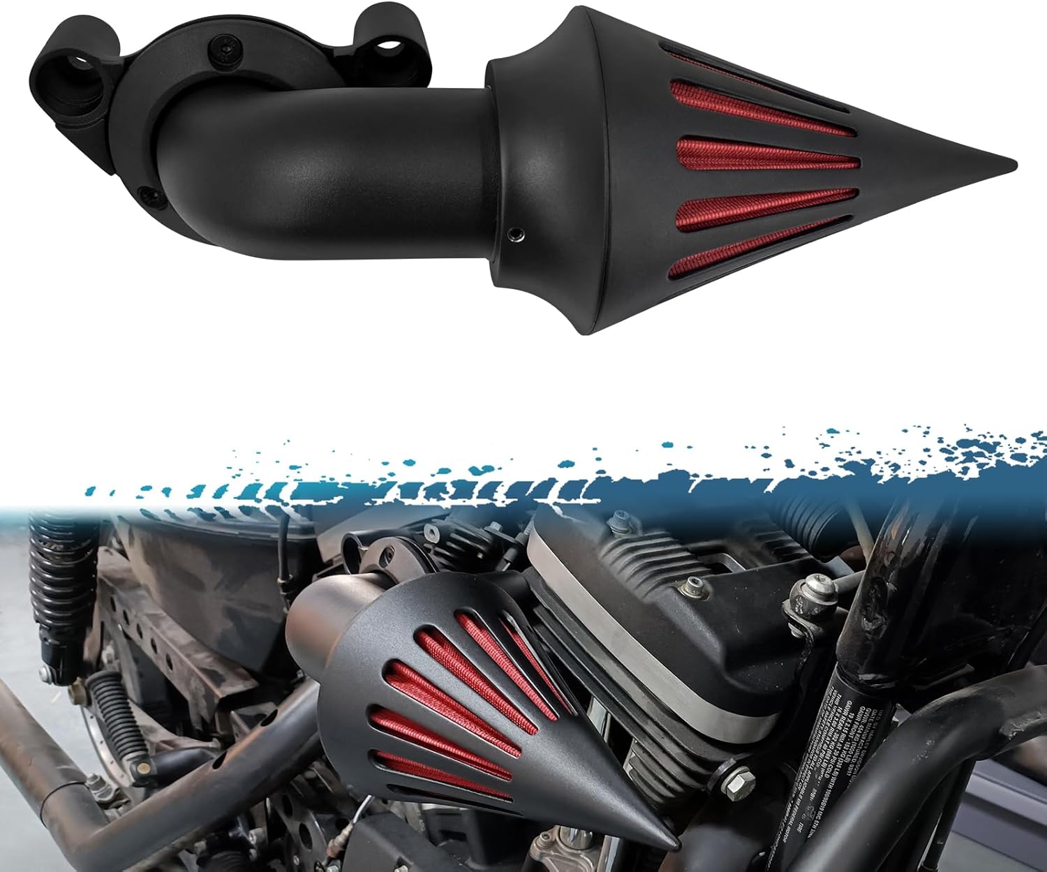 Air Cleaner Motorcycle CNC Spike Air Intake Filter Kit Fit for Harley Sportster XL Iron 883 1200 2004-2022 (Black)