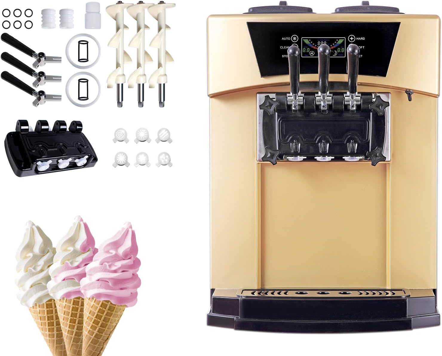 Soft Serve Ice Cream Machine: 2 * 5.5L 3 Flavors Commercial Icecream Maker for Home- 6-8 Gph With Automatic Cleaning Countertop Ice Cream Makers for Stores Stalls Supermarkets Dessert