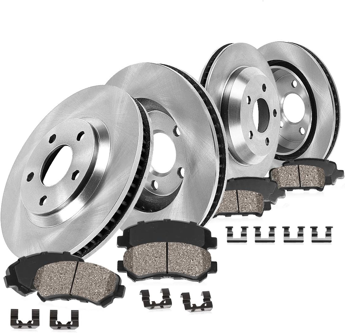Callahan 323mm Front and Rear 320mm Drilled Slotted Brake Disc Rotors and Ceramic Brake Pads + Hardware Brake Kit For Cadillac CTS STS JE5