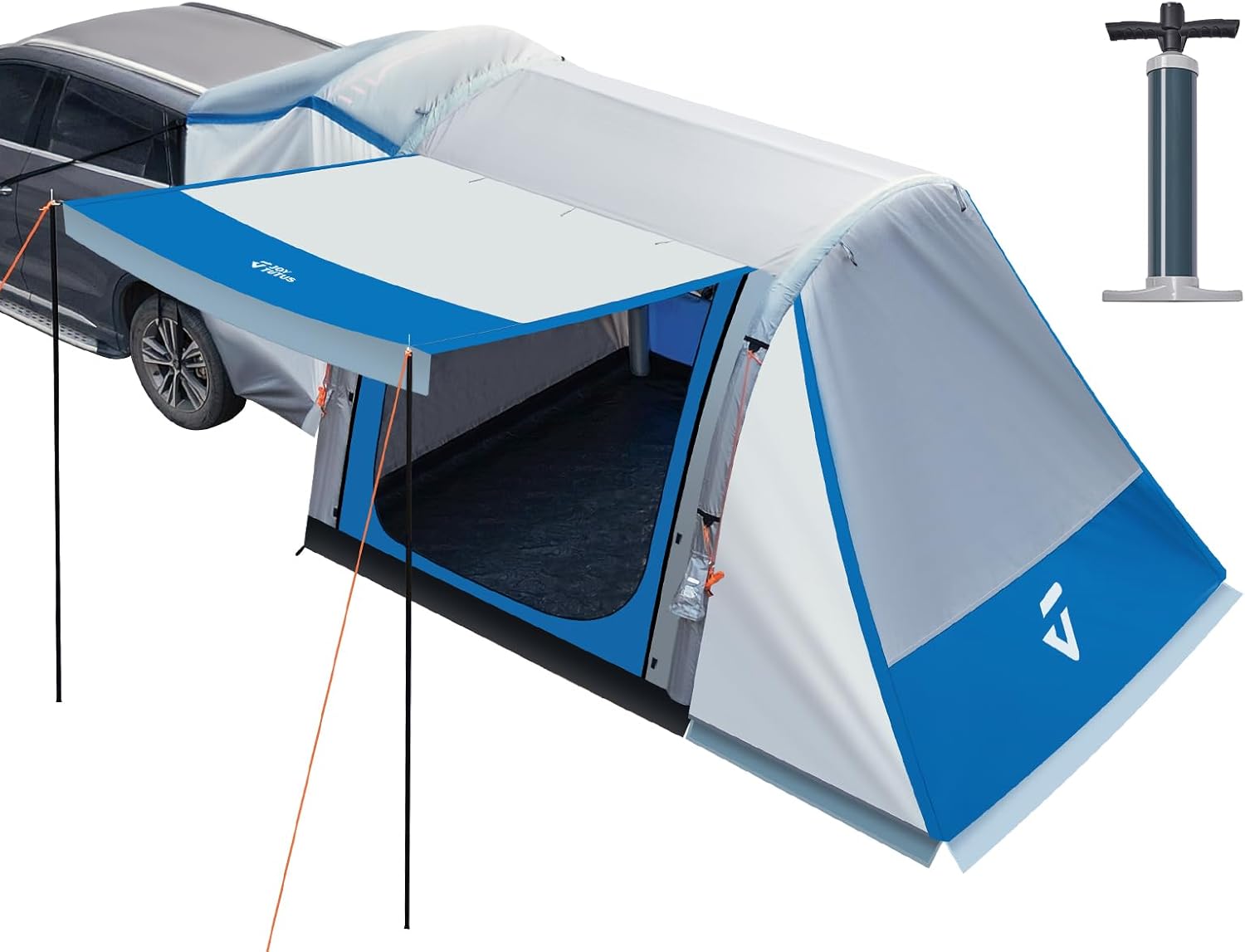 JOYTUTUS SUV Tent with Inflatable Pump, 30% More Space, Easy Set-up Car Tent for 6 Person Family Camping, Dual-Use SUV or Camping with 2 Awnings, Double Door, Fit for SUV Car Van
