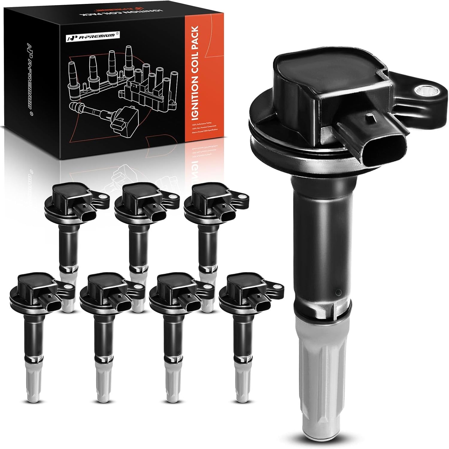 A-Premium Engine Ignition Coil Packs Compatible with Ford F-150 2011-2016, Mustang 2011-2015, V8 5.0L, 8-PC Set