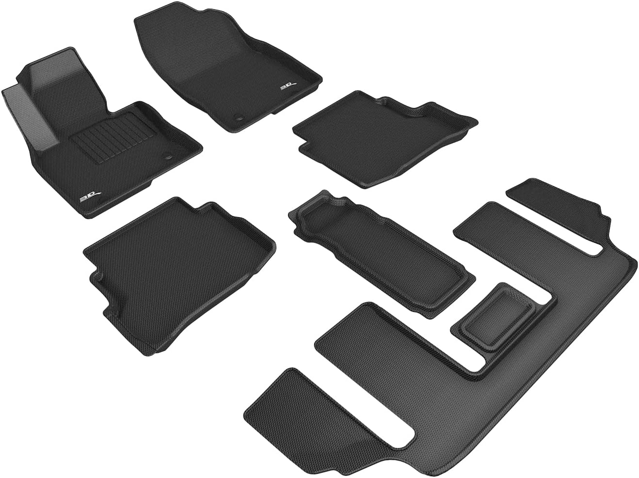 3D MAXpider Custom Fit All-Weather Floor Mats for Mazda CX-9 6-Seater 2020-2022 Kagu Series (1st, 2nd & 3rd Row, Black)