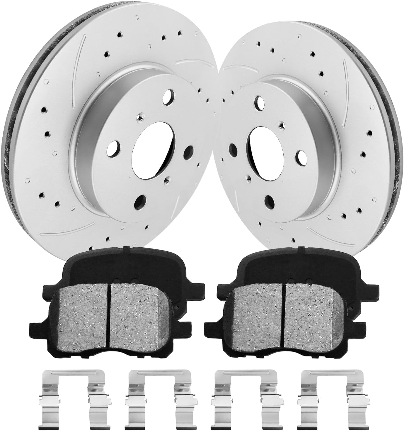 Anpulsero Front Automotive Replacement Brake Kit, Drilled and Slotted Brake Rotors Brake Pads Compatible with 1998-2002 Toyota Corolla, Chevy Prizm| Anti-Rust Geomet Coated & Perfect Fit|254.9mm(10in)