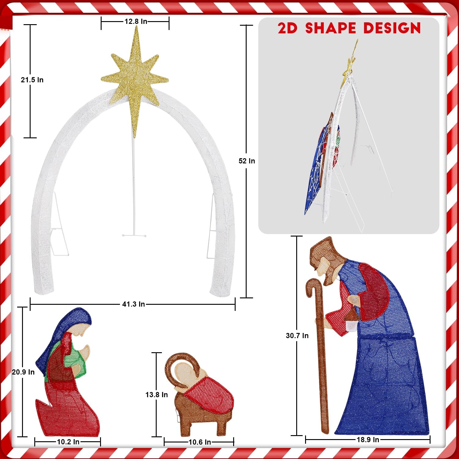 ATDAWN 4.5FT Christmas Outdoor Decorations, Lighted Outdoor Nativity Set with 115 LED Lights, Holy Family Nativity Scene for Christmas Holiday Lawn Garden Yard Decoration