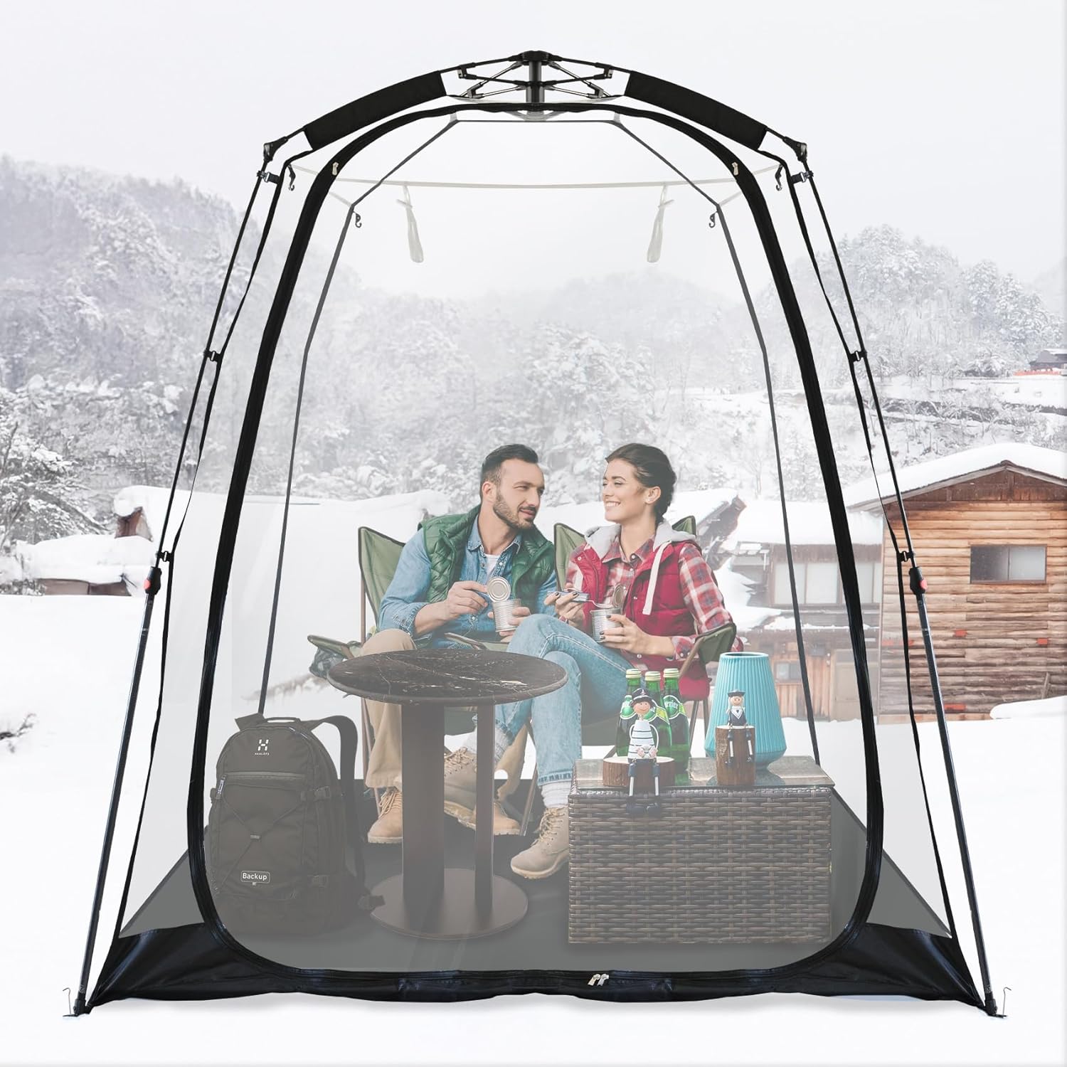 All Weather Proof Pod Pop Up Bubble Tent for 4-8 People, Large Oversize Dome House, Cold Protection Camping Tent, Winter Instant Igloo for Outdoor Activities 10x10FT Pink