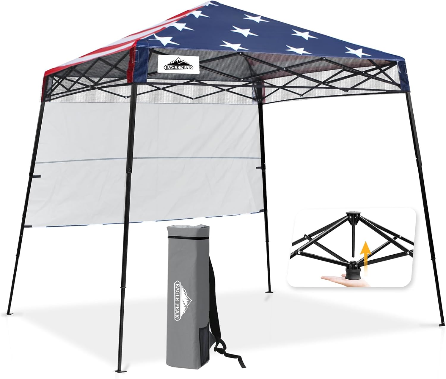 EAGLE PEAK 8x8 Pop Up Canopy Tent with Sidewall, Compact, Portable Slant Leg Instant Sun Shelter for Beach, Sports, & Camping, 8x8 Base 6x6 Top, Purple