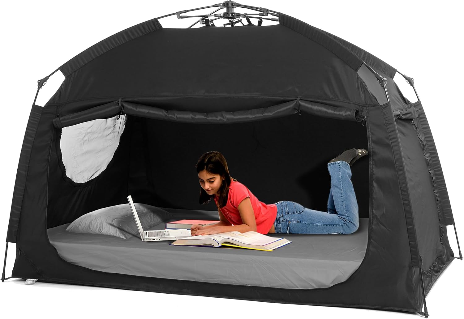 Indoor Instant Privacy Bed Tent for Sleeping,Quick Set-up Bed Canopies,Portable Bed Drapes with Large Space and 3 Doors (Starry, Twin)