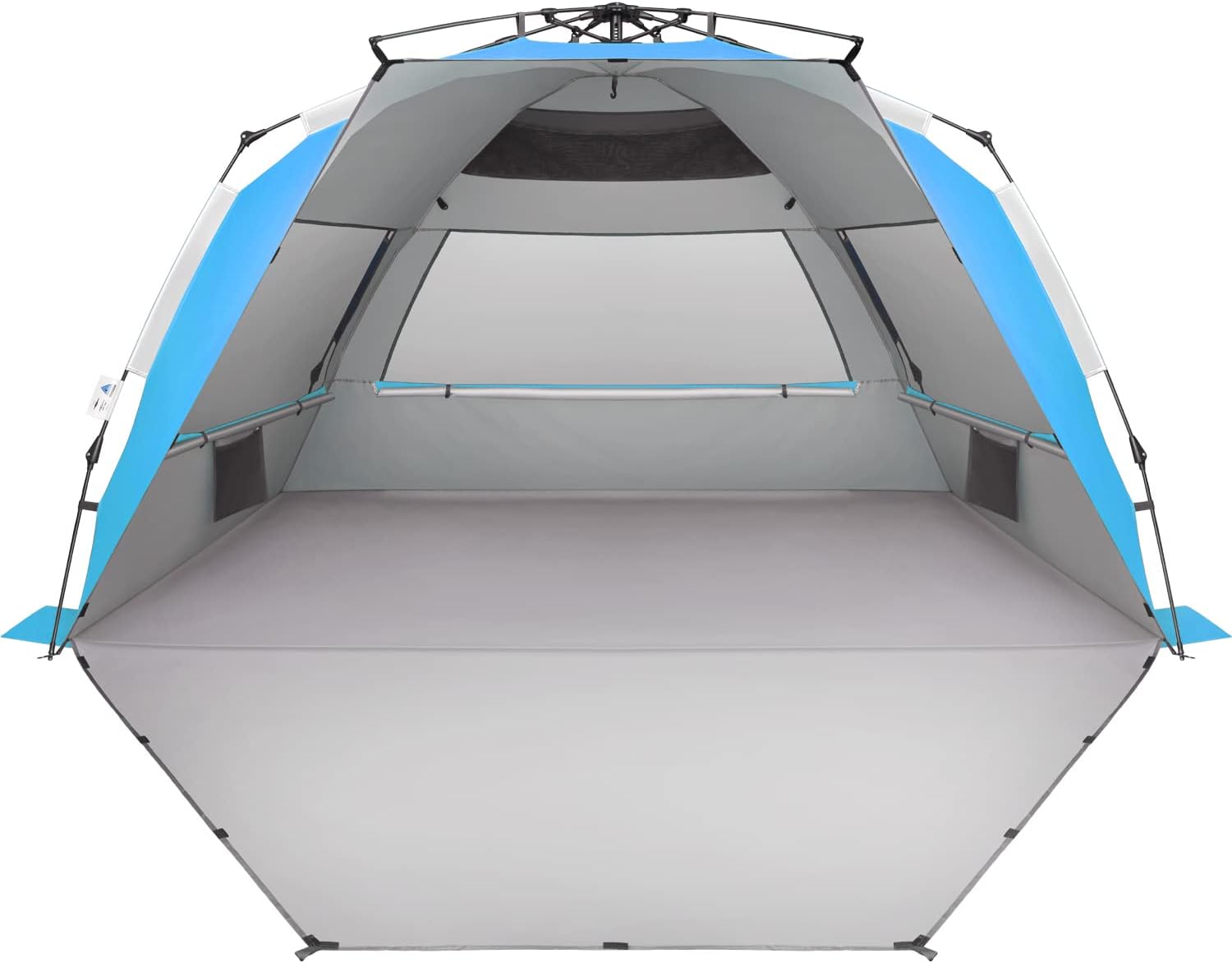 Oileus XX-Large Beach Tent Sun Shelter for 5-6 Person Portable Sun Shade Instant Pop Up Tent for Beach with Carrying Bag, Stakes, 6 Sand Pockets, Anti UV for Fishing Hiking Camping Blue