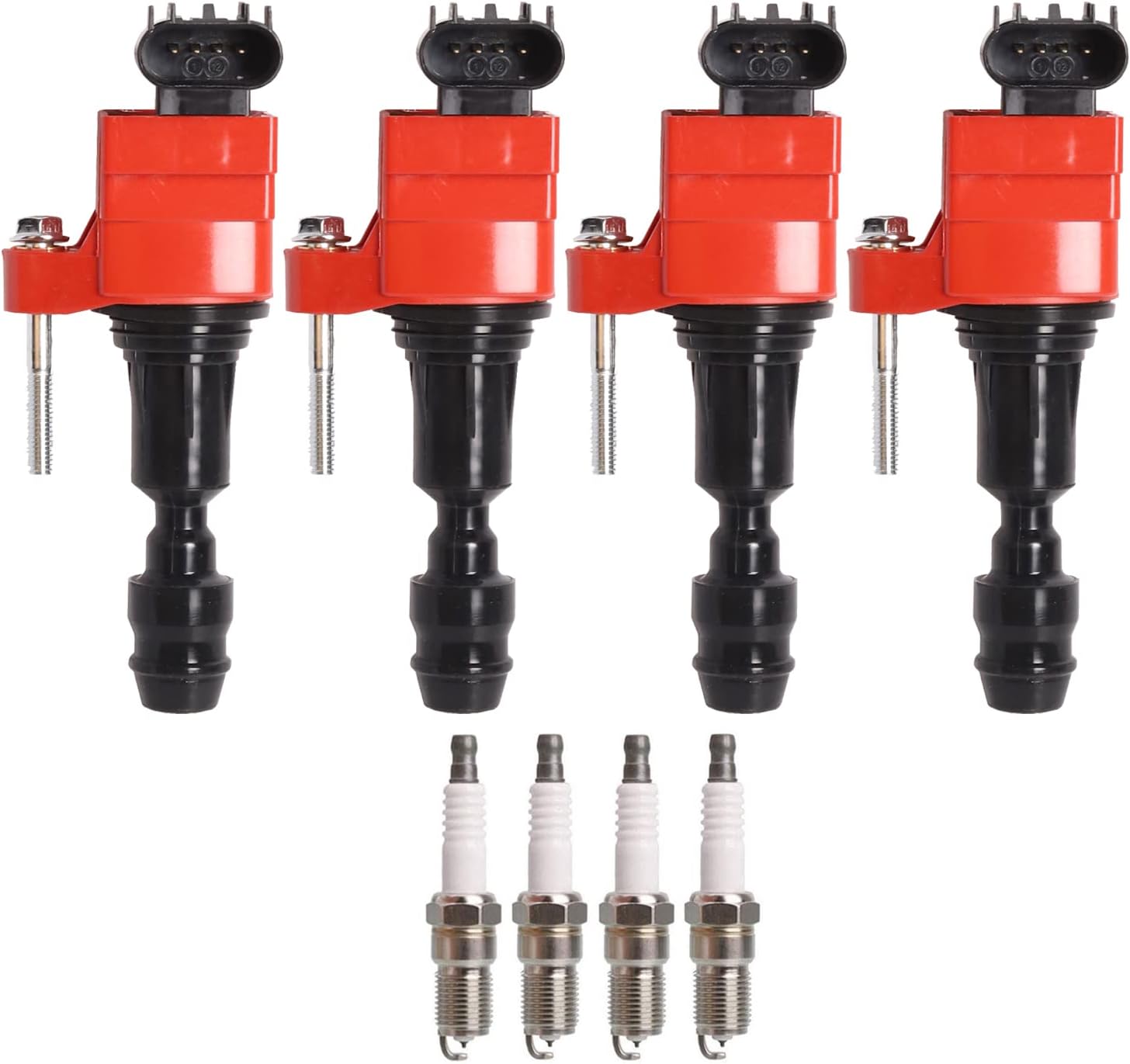 ENA Pack 4 Red Ignition Coil Spark Plug Compatible with Chevrolet Chevy GMC Pontiac Saturn Regal Verano Equinox LaCrosse Malibu HHR Cobalt G5 G6 Solstice 2.0 2.4 V4 for D522C UF491 4513 12638824