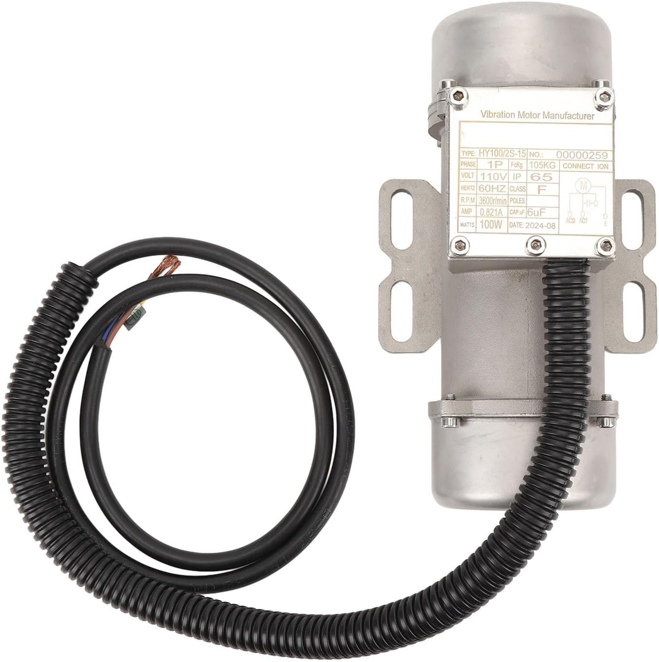 Concrete Vibrating Motor Single Phase 3600RPM, Stainless Steel Electric Vibrating Motor, IP65 Noiseless 100W Vibration Motor for Shaker Table Sifters, with 105KG Vibration