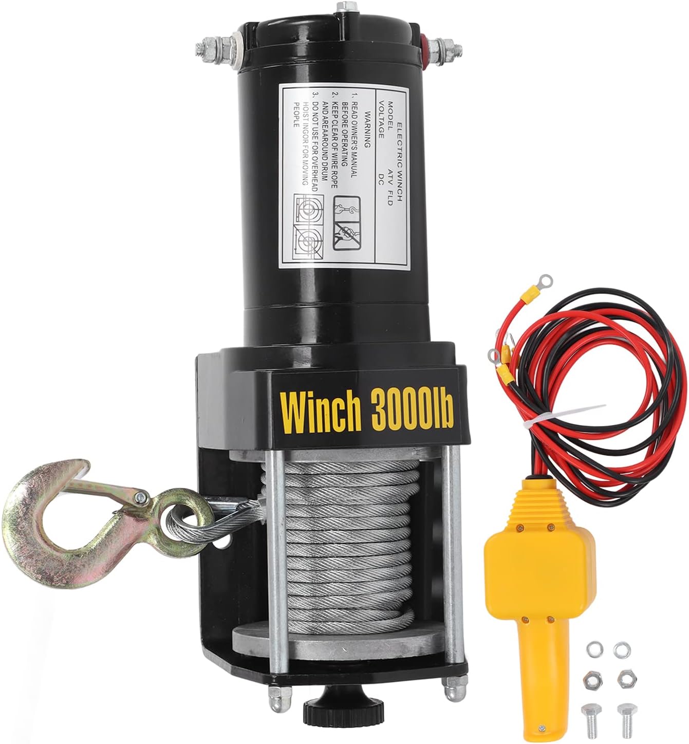 Hapivida Electric Winch Kit 24V with Remote Control, Steel Cable Mini Bracket 3000lbs Capacity Alloy Steel Hook for ATV UTV Accessories