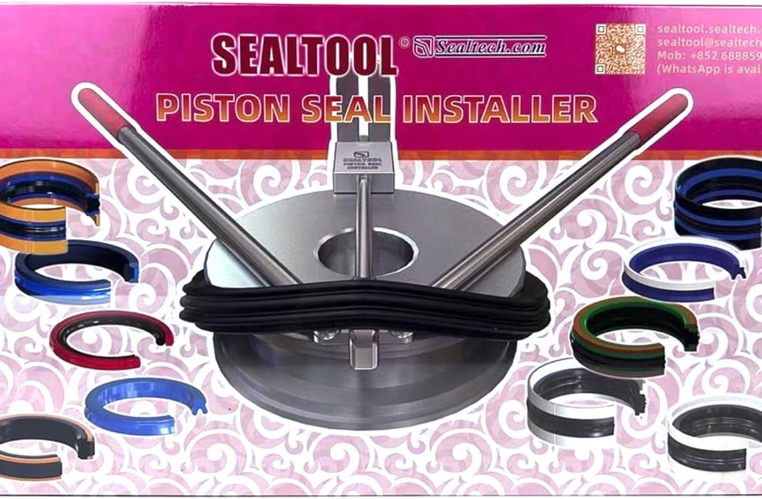 Hydraulic Seal Installation Tool Kit 60–460mm, Piston Seal Installer with Adjustable Bolts & Hex Keys for Hydraulic Cylinders, O-Rings & U-Cup Seals
