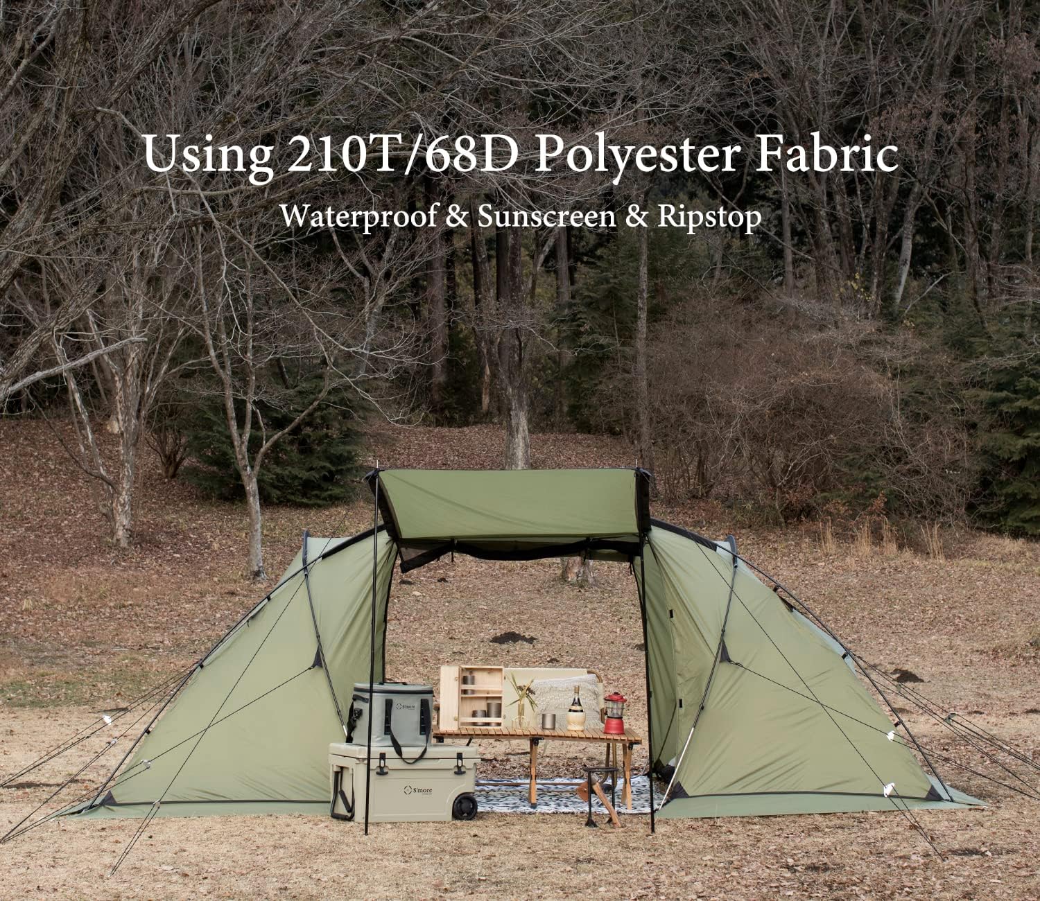 S'More Large Camping Tent with Porch, 2/3/4/5/6 Person Durable Weatherproof Camping Tent, Family Tent with 2 Room, Easy Setup Tent with Screen Room