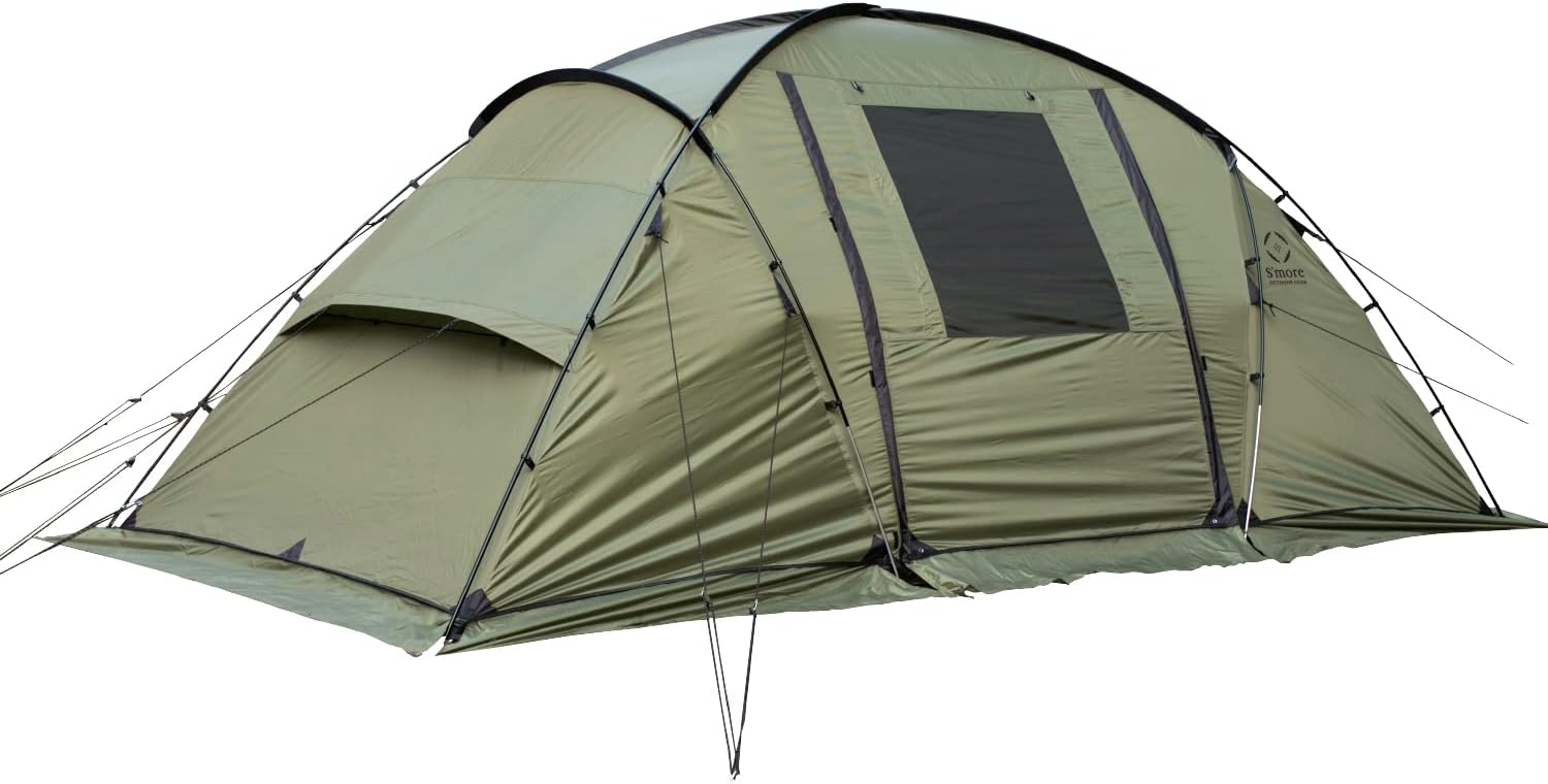 S'More Large Camping Tent with Porch, 2/3/4/5/6 Person Durable Weatherproof Camping Tent, Family Tent with 2 Room, Easy Setup Tent with Screen Room