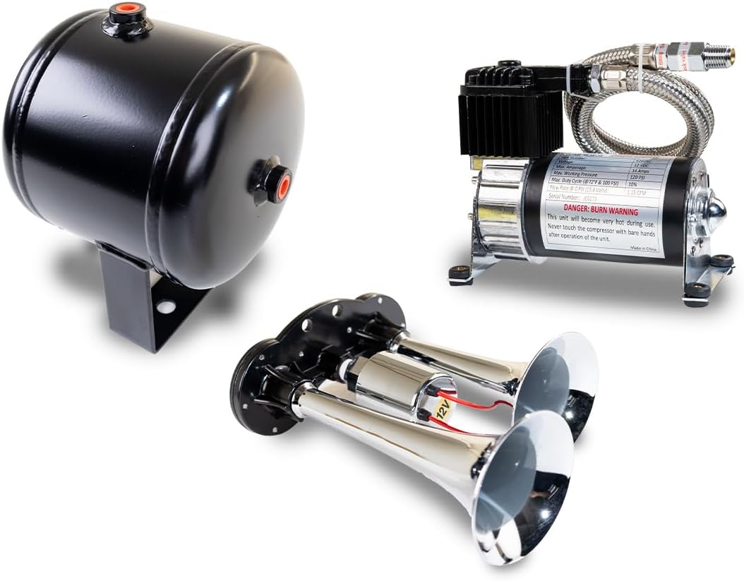 Kleinn Air Horns HK1 Complete Dual Air Horn Package - Chrome