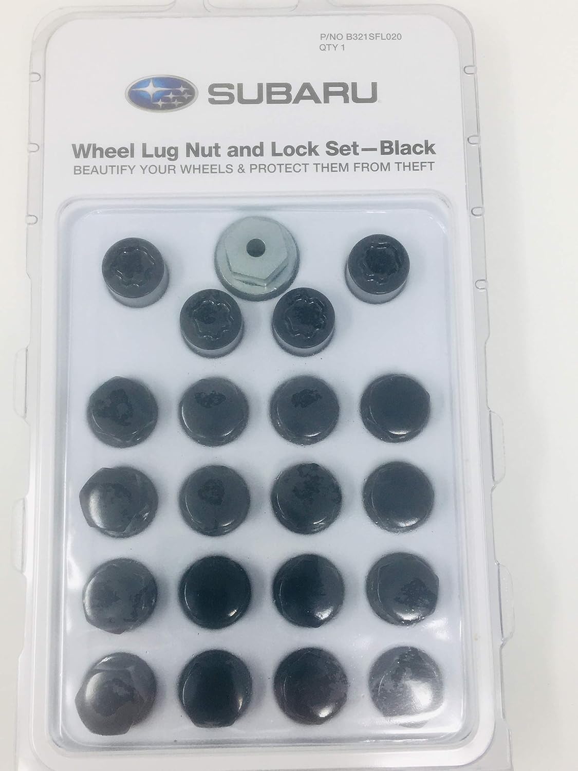 Subaru Genuine Wheel Lug Nut & Lock Set Black B321SFL030 Aluminum OEM Outback WRX Sti Legacy Forester Crosstrek BRZ Impreza Ascent