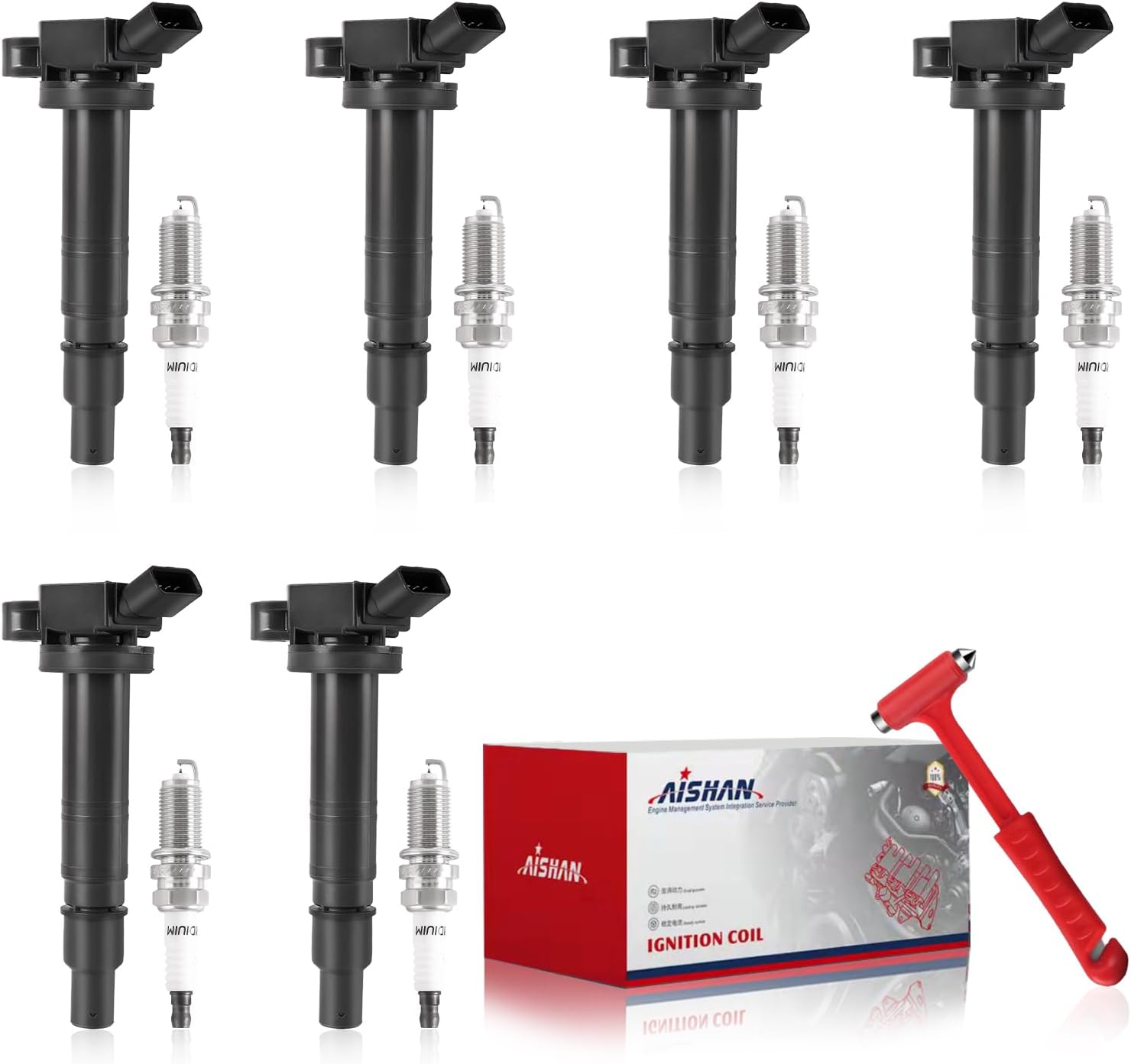 Set of 6 Ignition Coil Pack and Iridium Spark Plugs Compatible with Toyota 4Runner 2003-2009, Tacoma 2005-2015, Tundra 2005-2014, FJ Cruiser 2007-2009 V6 4.0L Replace UF495