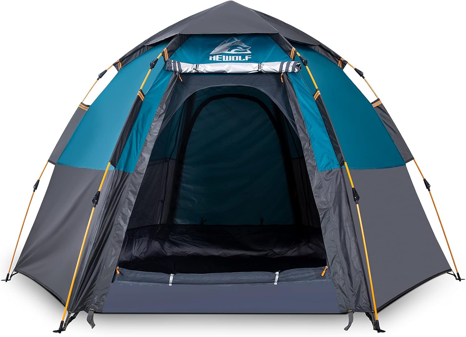Hewolf 2/3/4 Person Camping Tent - Instant Pop Up Waterproof 2 Doors Tent with Easy Setup | 3-Season Hexagonal Dome Design for Family, Hiking & Traveling