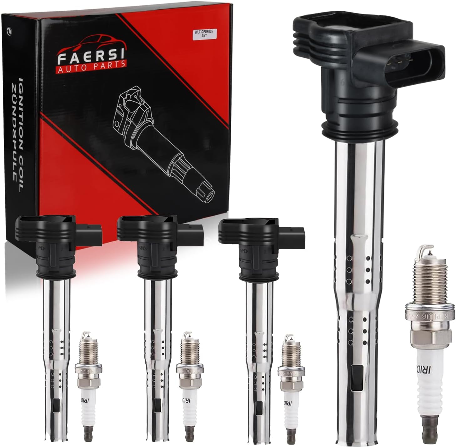FAERSI Set of 4 Ignition Coil Packs and Spark Plugs Fit for VW Jetta Beetle Passat GTI CC Tiguan 2006-2016 for Audi TT A3 A4 A5 A6 Q3 Quattro Allroad 2.0L L4 2006-2017 Replace 06H905115 UF575 UF523