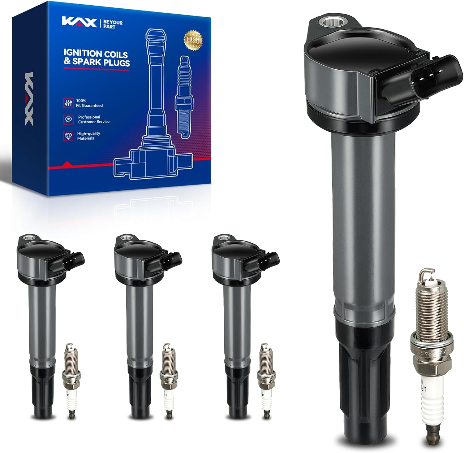 OEM Performance Set of 4 UF487 Ignition Coils & Double Iridium Spark Plug Fits for Toyota RAV4 Camry Tundra SR5 Venza Highlander 4Runner Sienna Ford Mercury
