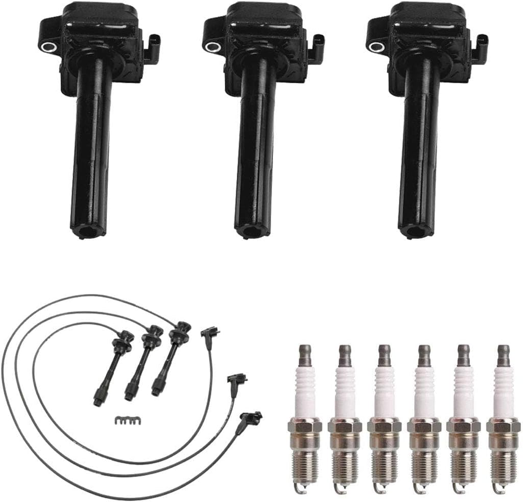 ENA Set of 3 Ignition Coil Pack with 6 Spark Plug and Wire Set Compatible with Lexus Toyota ES300 1996 1997 1998 1999 2000 2001 Solara 1999 2000 2001 2002 2003 V6 3.0L Replacement for UF155 9008019012