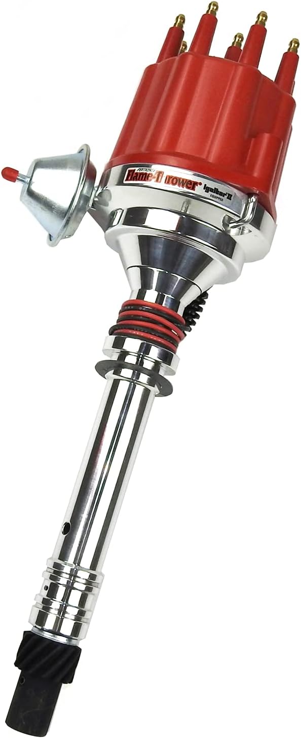 PerTronix D100711 Flame-Thrower Plug and Play Vacuum Advance Red Male Cap Billet Electronic Distributor with Ignitor II Technology for Chevrolet Small Block/Big Block