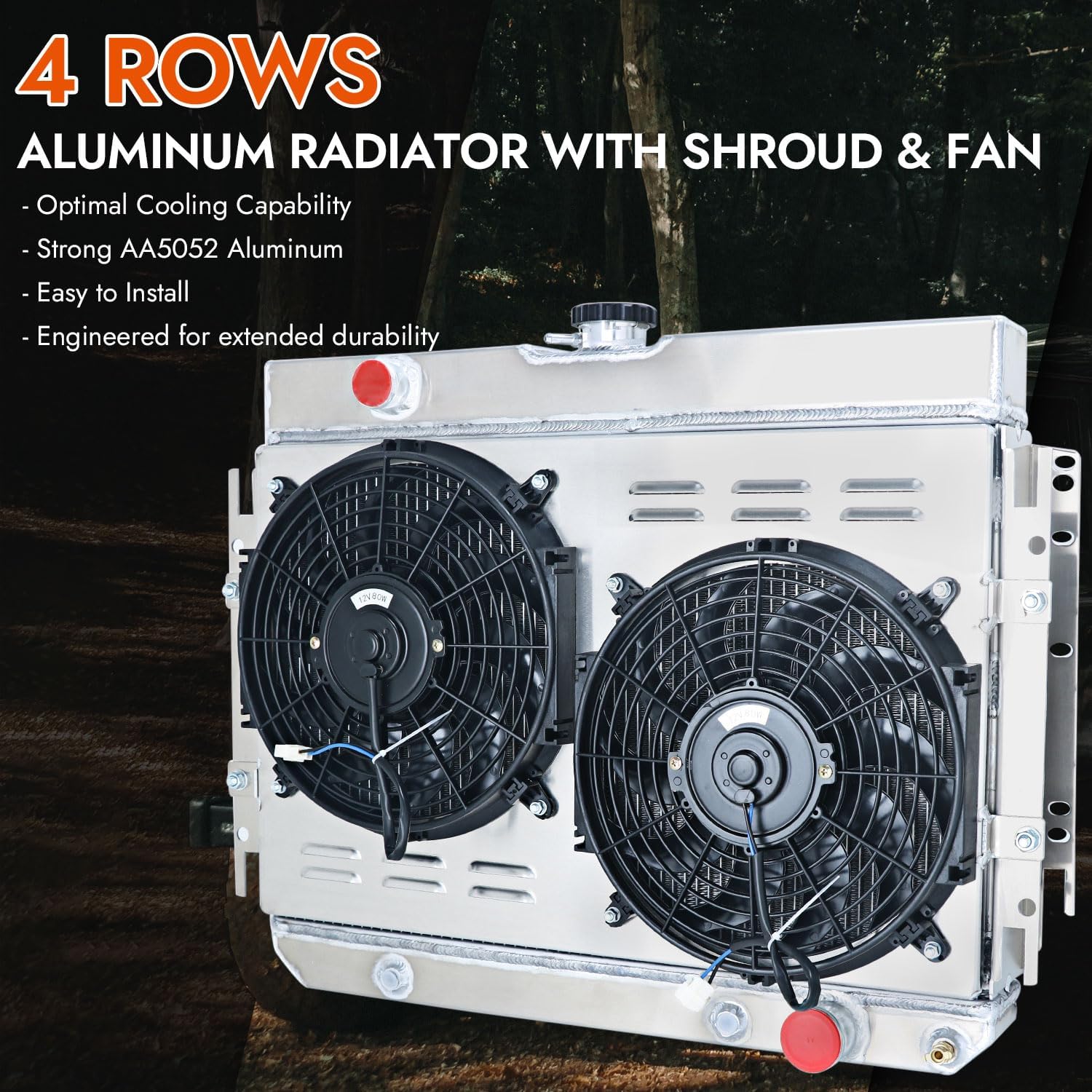 4 Row Core Radiator Shroud Fan For Chevy 1963-1968 Bel Air Biscayne Impala 67-68 Caprice 64-65 Chevelle,Kingswood Full Aluminum Radiator with Shroud Fan Relay Kit