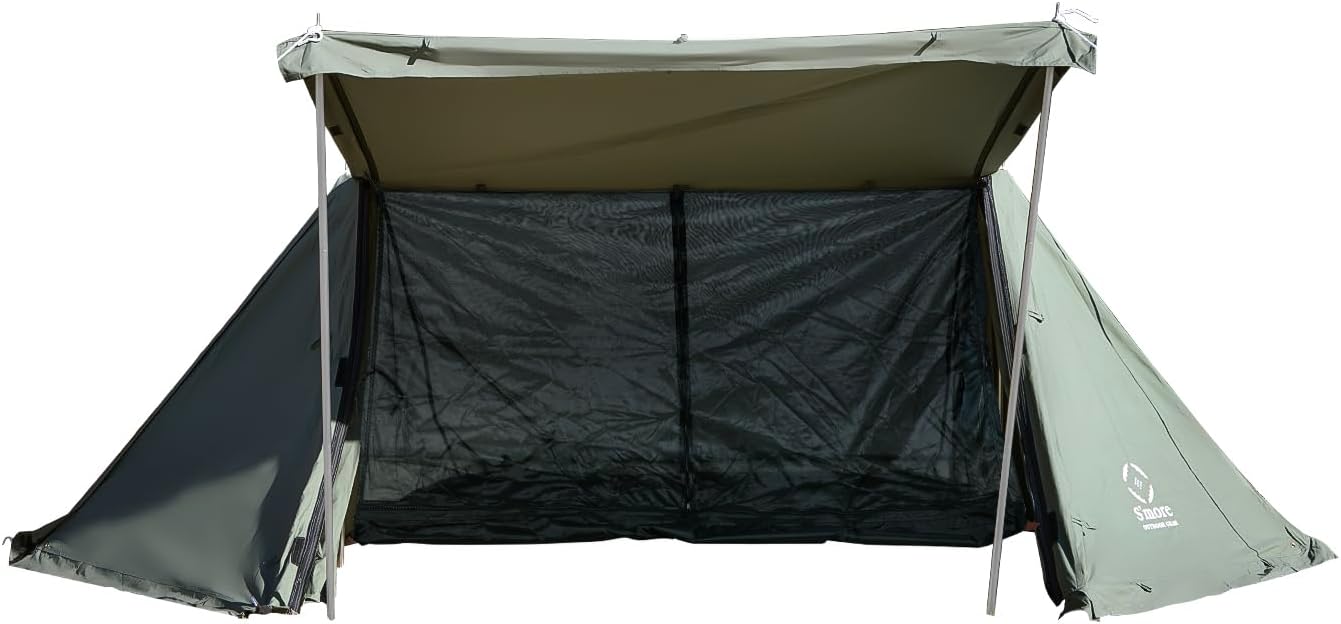 S'more Canvas Camping Tent for 2 Person, 4 Season Tent with Porch, Weather Resistant Glamping Tent, Ideal for Car Camping,Outdoor,Hiking,Backpacking
