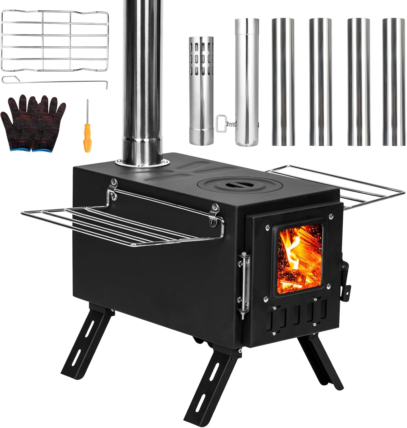 Upgraded Portable Wood Stove for Camping, YRenZ Compact Tent Stove with Large Firebox, High Airtightness for Outdoor Cooking & Heating