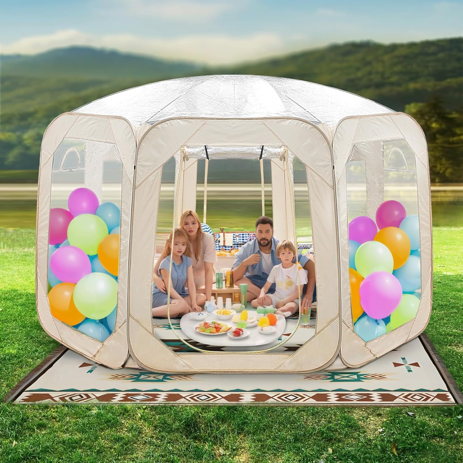 Screen Houses Pop-up Outdoor Camping Tent, 540 Degree Fully Transparent Non Dead Corner Gazebo