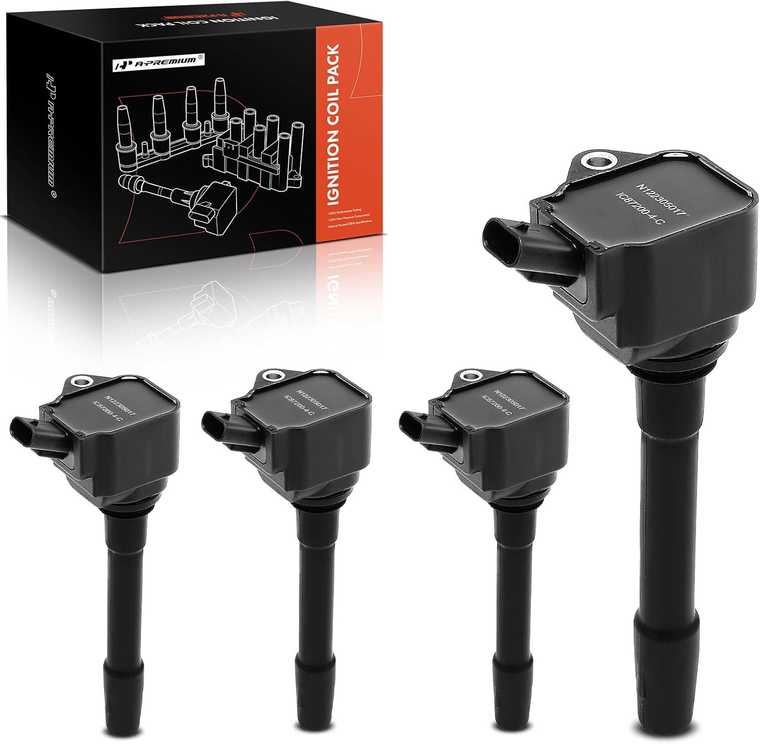 A-Premium Engine Ignition Coil Pack Compatible with Jeep Renegade 2019-2020 1.3L & Fiat 500X 2019-2020 1.3L, 4-PC Set