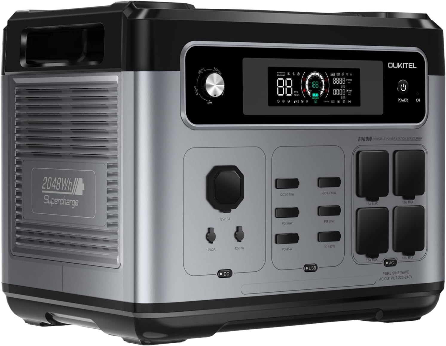 OUKITEL P2400 Portable Power Station 2400W with 200W Solar Panel, 2048Wh Large Capacity Solar Generator, LiFePO4 Battery, AC/DC BMS Emergency Power Station for Home Backup, Camping