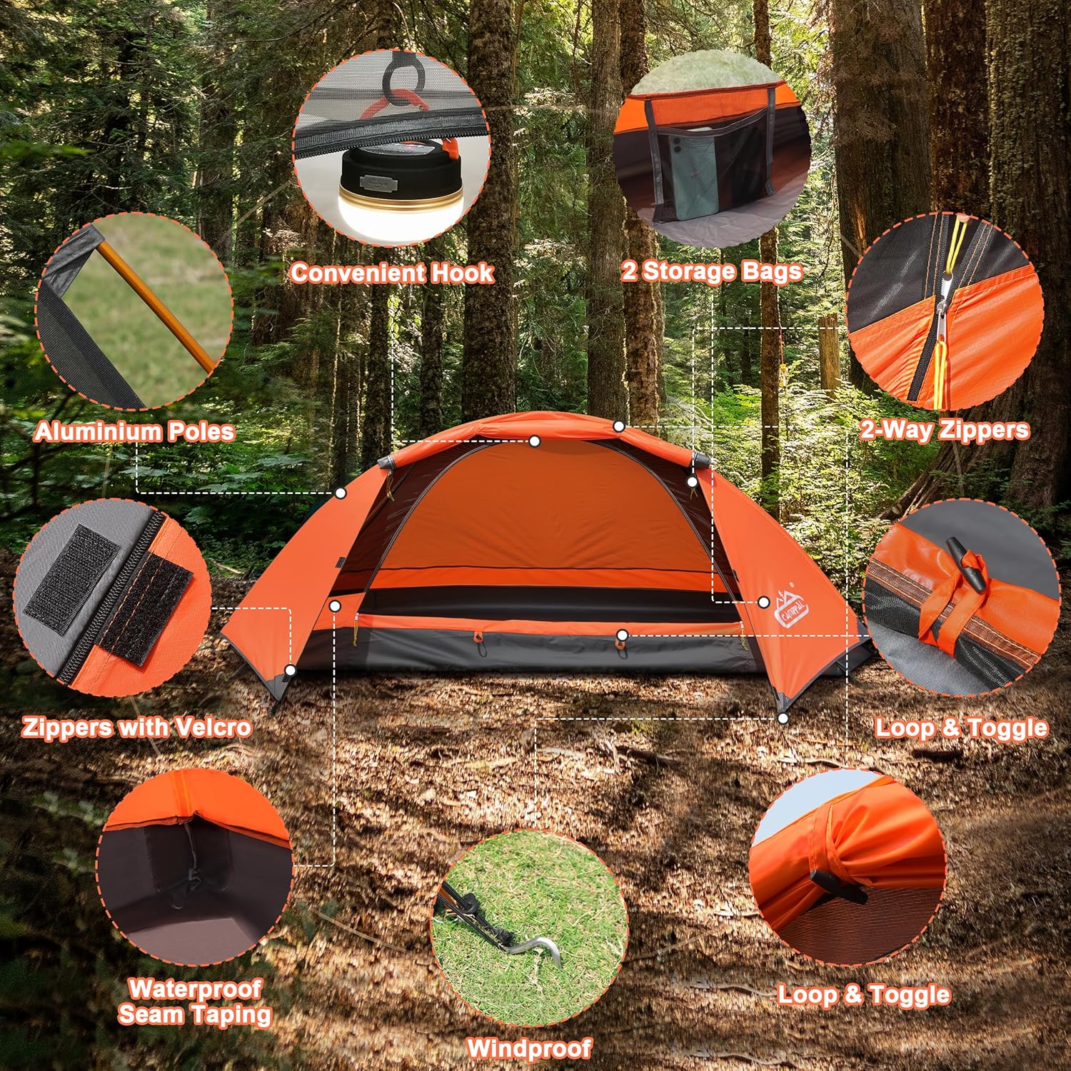 camppal 1 Person Tent for Camping Hiking Mountain Hunting Backpacking Tents 4 Season Resistance to Windproof Rainproof and Waterproof
