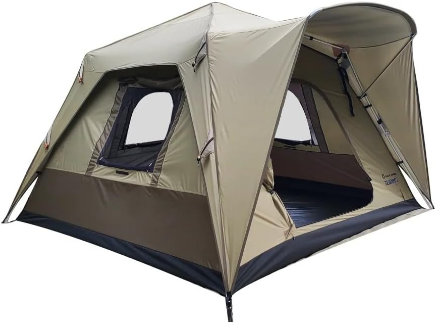 Turbo Heavy-Duty Camping Tent HD 300 – Quick Setup Family Size Tent for 6-10 Pax, Large Standing Waterproof Camping Tent for Nature Hikes & Overland Adventures - 7.4 ft x 9.8 ft, Beige