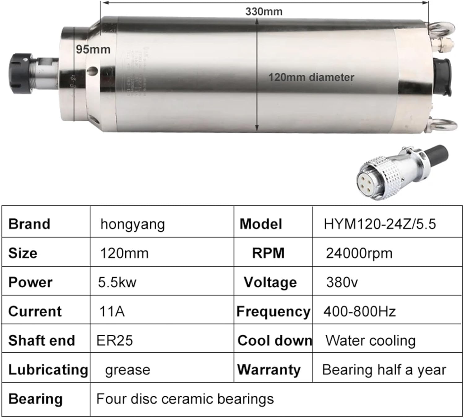 5.5kw Mold Spindle 800hz Er25 5.5 Kw Metal Engraving Milling Steel Hard Wood Constant Power Drilling Machine Parts CNC(5.5KW D120 ER25)