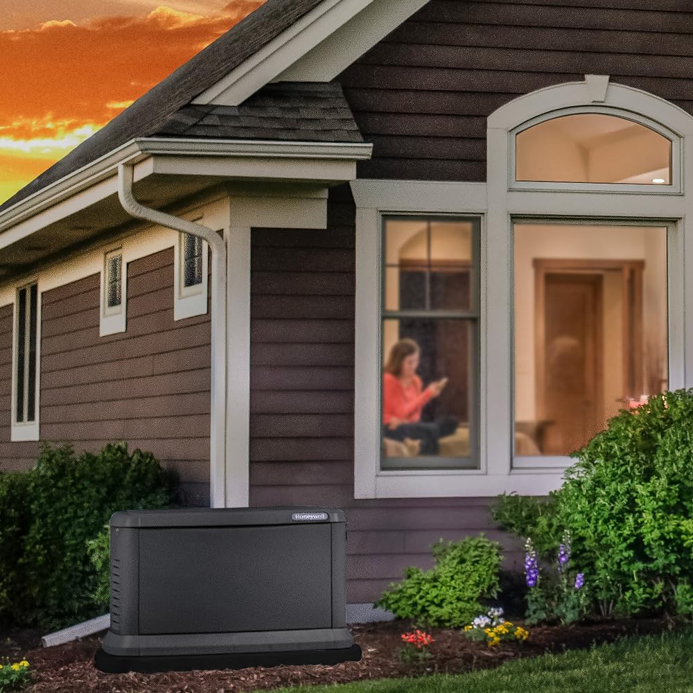 Honeywell 14kW Home Standby Generator - Automatic Backup Power for Whole Home - Runs on Natural Gas or Propane - Weather-Resistant Enclosure - Installation Pad Included