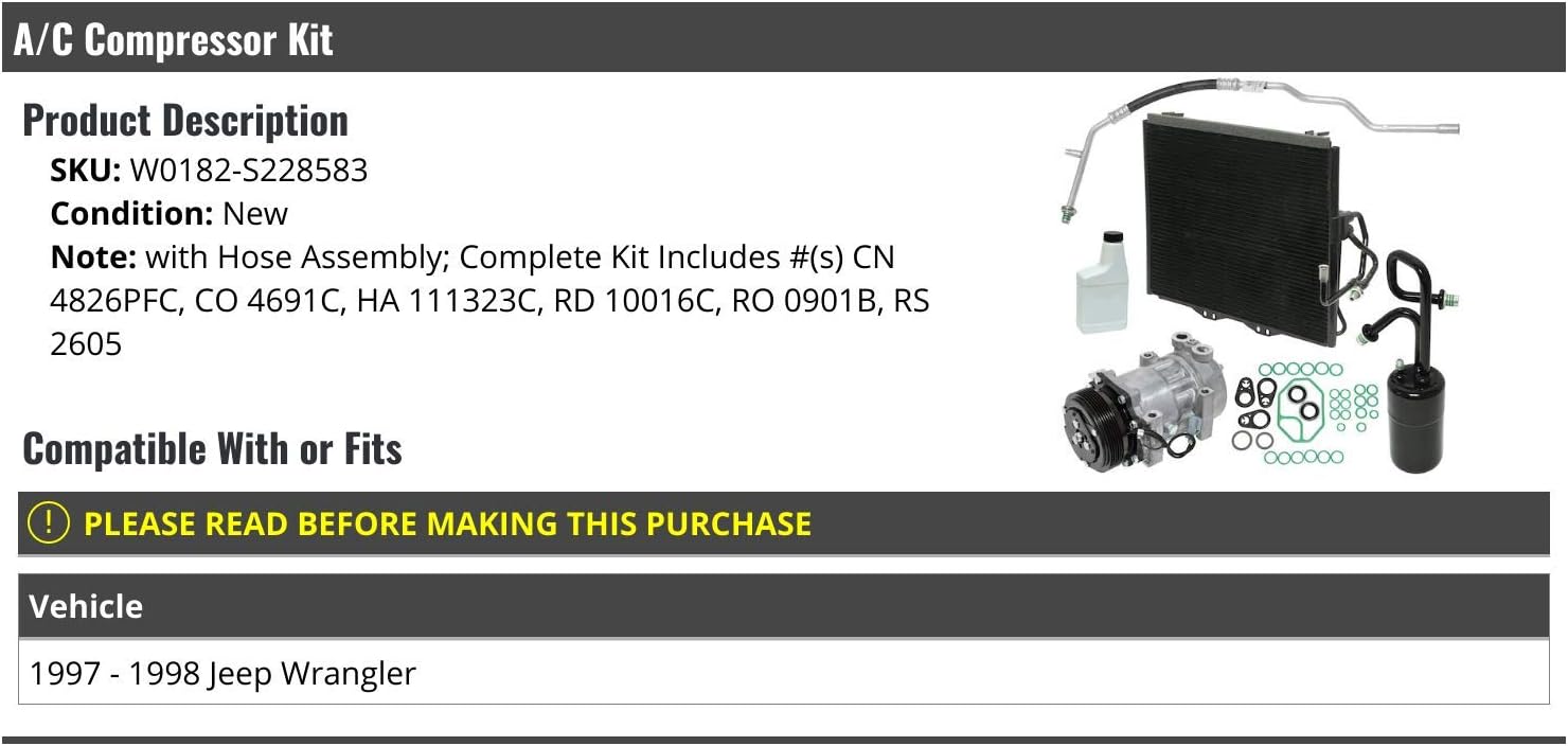 A/C Compressor Kit - with Hose Assembly - Compatible with 1997-1998 Jeep Wrangler