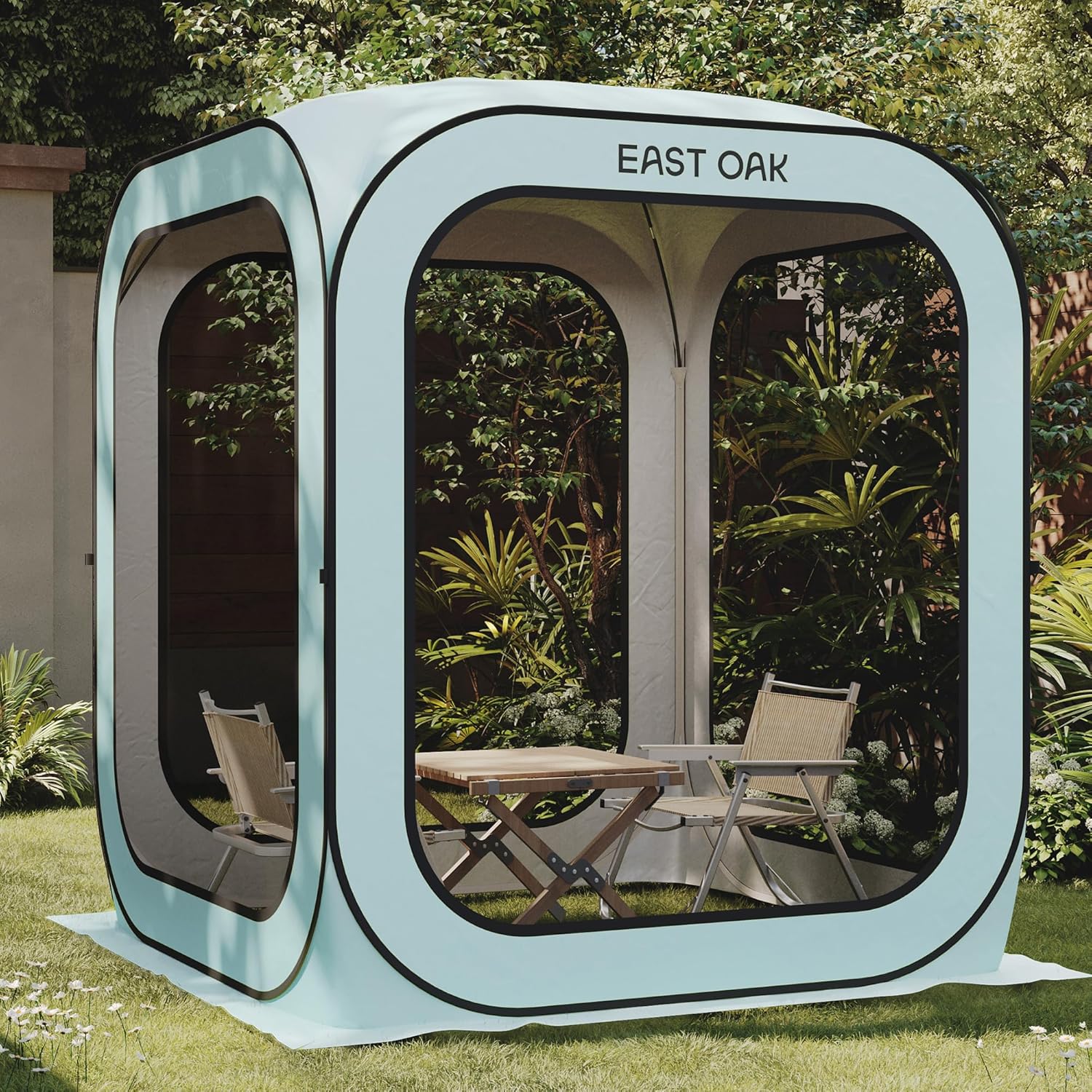 EAST OAK Screen House Tent Pop-Up, Portable Screen Room Canopy Instant Screen Tent 6 x 6 FT with Carry Bag for Patio, Backyard, Deck & Outdoor Activities, Light Blue