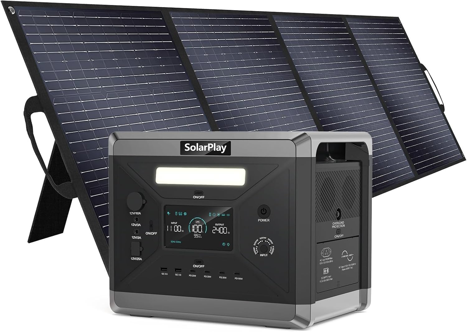 SolarPlay Portable Power Station 2400W (Peak 4800W), 2106Wh Solar Generator with 200W Solar Panel 1.5Hrs Fast Charging LiFePO4 Battery,4 AC Outlets Emergency Power Station for Outdoor Battery Backup