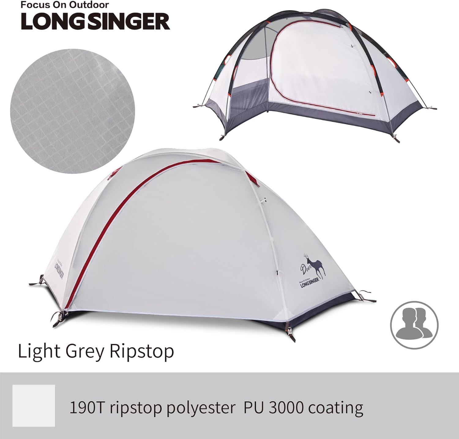 Longsinger Deer Series Lightweight Backpacking Tent, Waterproof 2 Person 3 Person Tent, Double Layer Easy Set up Ultralight Two Person Tent