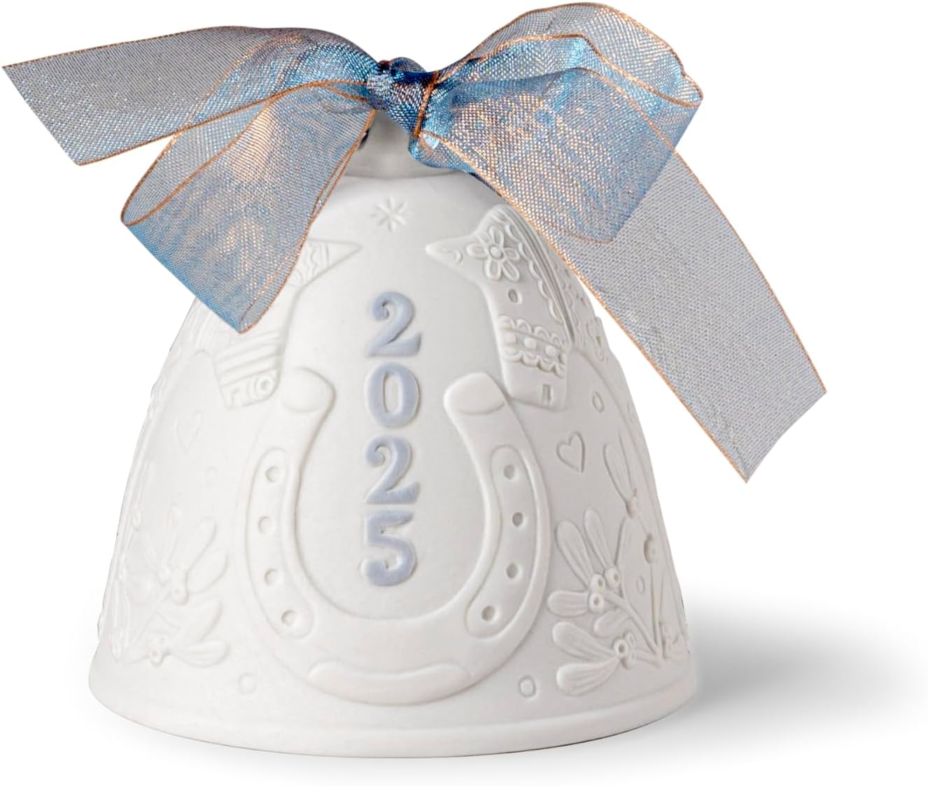 LLADRÓ Blue 2025 Christmas Bell. Decorative Ornament in Matte Porcelain with Blue Details. Porcelain Christmas Bell