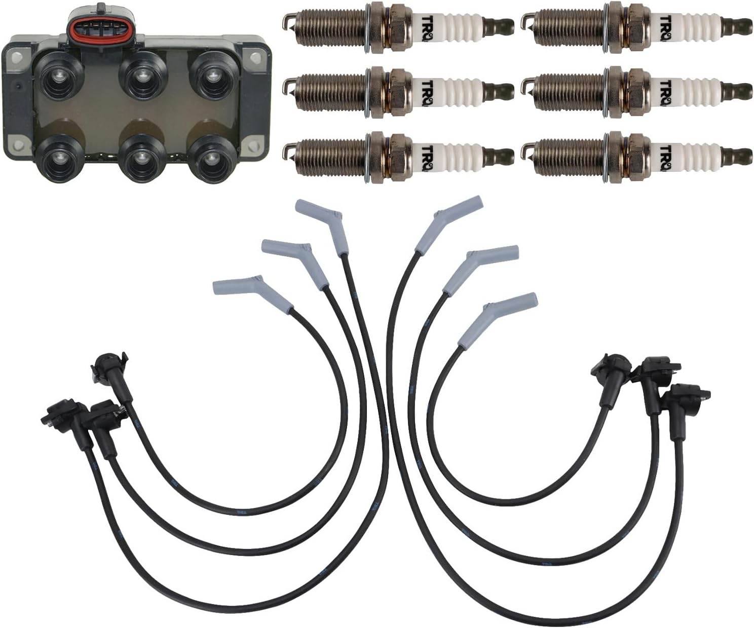 TRQ Ignition Coil and Spark Plug Kit 8 Piece Iridium Spark Plugs Compatible with 1998-2000 Ford Ranger 1998-2000 Mazda B3000
