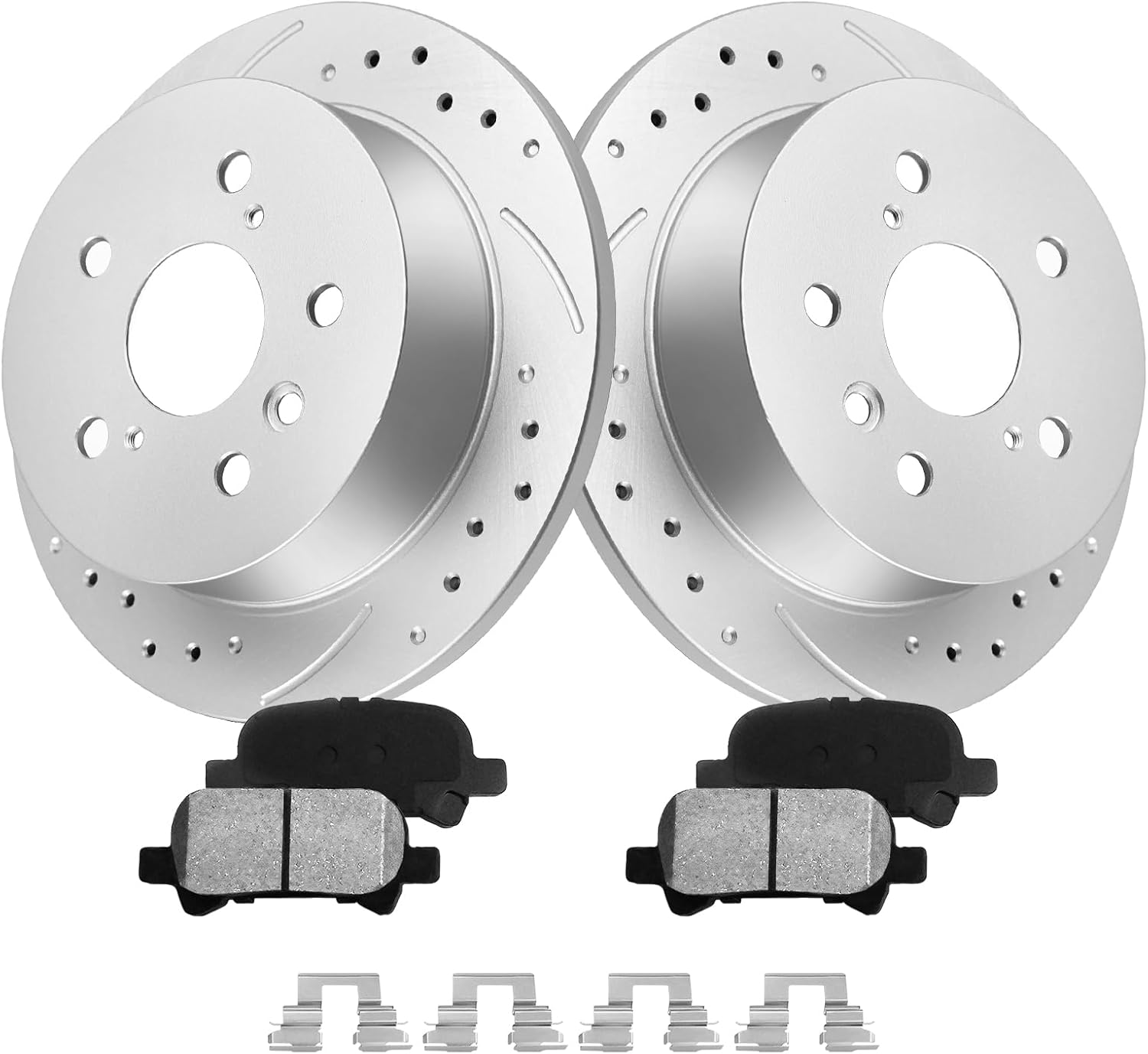 MOTOREVO Rear Brake Disc Rotors Kits Compatible With Camry【2002-2006】GEOMET Coated Rotors【10.6in】App Specific 2002 2003 2004 2005 2006 Rotors Kit【269mm for USA Built Vehicle Only】Drilled & Slotted